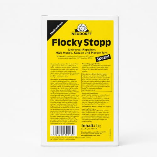 Neudorff FlockyStopp Spezial 1 kg – Universal-Repellent gegen Hunde, Katzen und Marder, schützt Flächen und Gegenstände zuverlässig vor Verschmutzungen