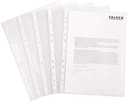 FALKEN 10x PP-Kunststoff Prospekthüllen Premium DIN A4 glasklar | transparent oben offen Klarsichtfolie Plastikhülle Klarsichthülle ideal für Ordner Ringbücher und Hefter
