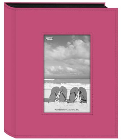 Pioneer Photo Albums Sewn Leatherette Frame Álbum de Fotos con Marco Cosido de 7 x 9 Pulgadas, 200 Bolsillos, Brillante, Cuero sintético, Rosa Claro, Medium