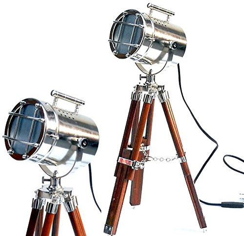 THORINSTRUMENTS Vintage Spotlight Tripod Chrome/Silver Finish & Brown TABLE LAMPS