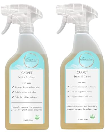 naturally it's clean Carpet Stains & Odors Cleaner; Plant Based Enzyme Safely Cleans Pet/Food Stains, Grease & Ink from Carpets, Rugs, Upholstery & Drapery, 24oz Spray Bottle x 2 Pack