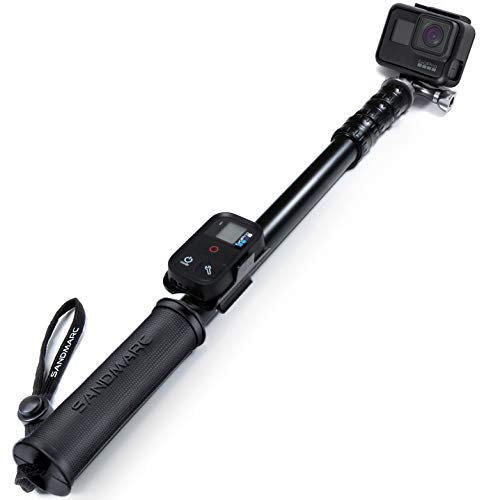 SANDMARC Pole - Metal Edition: 38-127 cm Aluminio Palo (Stick) para GoPro Hero 13,12,11,10,9, 8, MAX, 7, 6, 5, 4, Session, 3, 2, HD y Osmo Action -con Clip Remoto (Montaje)