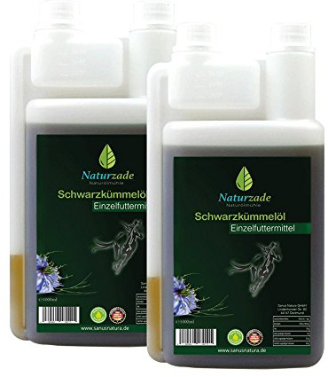 Naturzade Schwarzkümmelöl für Pferde & Hunde, 2 Liter ( 2 x 1 Liter ) Dosierflasche, kaltgepresst mühlenfrisch direkt vom Hersteller