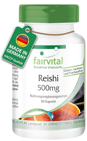 fairvital Reishi 500mg, 90 cápsulas, fáciles de tragar, ALTA DOSIS, polvo de seta Ganoderma lucidum, VEGANO