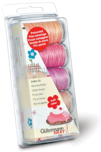 Gütermann Maschinenstickgarn, St&aumlrke 30, 100% Baumwolle, Blau/Gr&uumln Pink/Violett, One Size, 731480