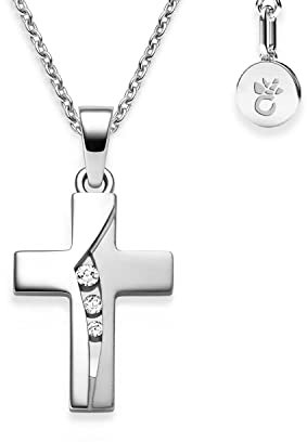 Kreuz Kette Kommunion Mädchen echt Silber 925 | Kreuz-Anhänger Halskette Kreuzkette| Kinder-Schmuck Erstkommunion Tauf-Geschenk Konfirmation Firmung Geburt Taufe | Silberkette Taufkette Kinderkette