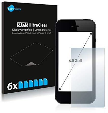 Savvies 6 Pack 4 Screen Protector for Smartphones and Mobile Phones with 4.0 inch (10.2 cm) [89 x 50.2 mm, 16:9] Protection Film Clear