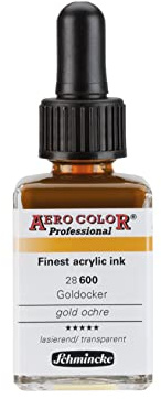 Schmincke AERO COLOR Professional Goldocker 28 ml, 28 600 023 | Farbige Acrylfarbe für Acrylmalerei, Airbrush, gemischte Medien