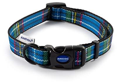 Ancol Collare per Cani – Design Tartan Blu – Super Morbido Poliestere Stampato Regolabile – 30 – 50 cm