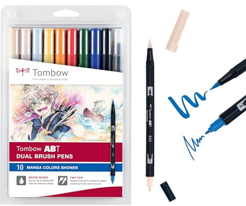 Tombow ABT-10C-MANGA1 Fasermaler, Dual Brush Pen mit zwei Spitzen, 10-er Manga Set Shonen