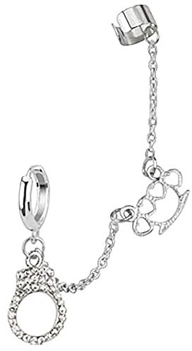 Piercingfaktor Damen Ohrstecker Ohrklemme Ear Cuff mit Ketten Handschelle Schlagring Stylen Lang Silber Ohrringe