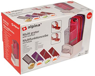 Alpina 871125241288 Multifunktionsreibe mit Schale, Edelstahl, Multi Farbe, 13,7 x 10 x 22,5 cm