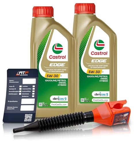 2x 1 L LITER CASTROL Edge Fluid Titanium 5W-30 C3 Motoröl inkl. Castrol Ölwechselanhänger und Einfülltrichter