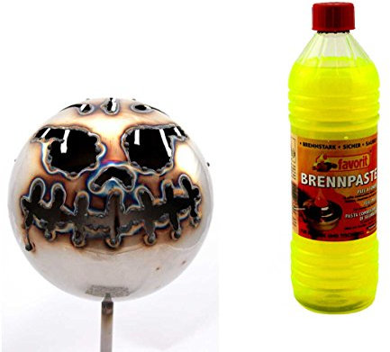 Gebrüder Lomprich Gartenfackel Feuerfratze XL – Grinsefratze XL + 1Liter Brennpaste