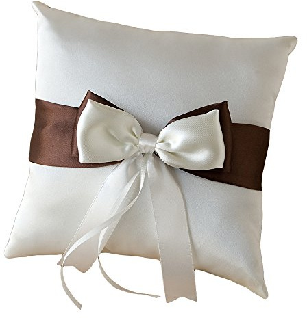 Mopec A13 – Coussin pour alliances avec Grand nœud en Couleur Ivoire et Marron, Pack de 1 unité