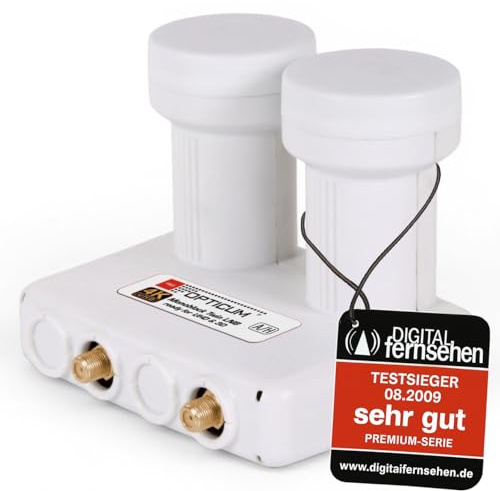 RED OPTICUM LMTP 04H Monoblock Twin LNB 0.1dB - LNB double tête pour 2 abonnés & 2 satellites avec DiseqC intégré - Monoblock LNB Astra Hotbird y compris douille de protection contre les intempéries