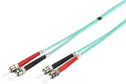DIGITUS DK-2511-05/3, Cable De Fibra Óptica OM3, 5 m, ST a ST, Dúplex, 1/10/40/100 Gbit/s, Cable LAN De Fibra Óptica Multimodo MM, Tipo De Fibra: 50/125 µ, Turquesa (Aqua)