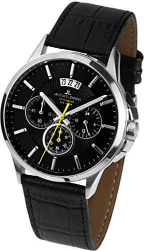 JACQUES LEMANS Herrenuhr Sydney Lederarmband massiv Edelstahl Chronograph 1-1542A