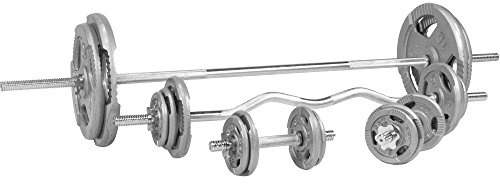 GORILLA SPORTS® Hantelset - 108kg, Langhantelstange 170cm, SZ-Stange 120cm, 18 Hantelscheiben, Kurzhanteln, Sternverschlüsse, 30mm, Griff gerändelt, Gusseisen - Hantel Set, Gewichten, Curlstange