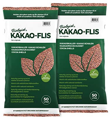Floragard Kakaoschalen-Mulch 100 L (2×50 L) – natürliches Mulchmaterial & Rindenmulch-Alternative für Pflanzflächen, Stauden- & Gehölzbeete, Rosenbeete & Wege – unterdrückt Unkrautwuchs