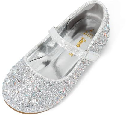 DREAM PAIRS Toddler Girl's Dress Shoes Kids Mary Jane Rhinestone Ballerina Sparkling Flat for Party Wedding Shoes,Size 7 Little Kid,Silver,ANGEL-66-1
