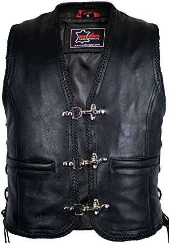 MDM Chaleco de cuero con cordones y hebillas, Negro , XXL