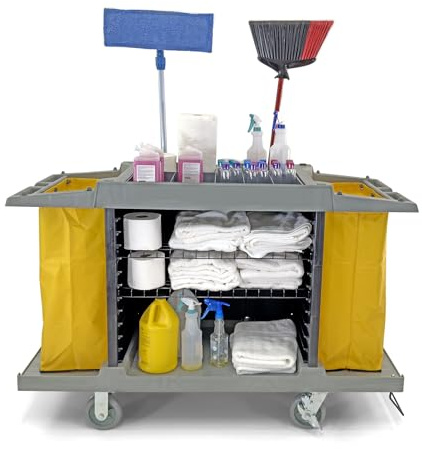 Hotel Cart Housekeeping Room Service Cart H 39 x L 60 X W 21 (Gray)