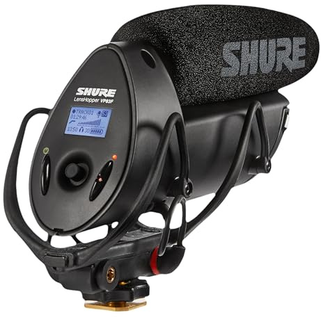 Shure VP83F Lenshopper Condenser de la cámara Micrófono de escopeta con grabación de flash digital integrado: parabrisas, inmunidad de RF superior, LCD retroiluminada, montaje de choque de lira Rycote