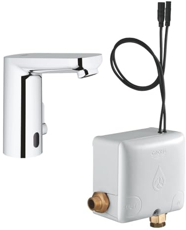 GROHE Eurosmart Ce Touchless M-Size Basin Mixer with Mixing Device and Self-Generating Power System Chrome Energy Saving Tap, Infrared Sensor Technology 36386001