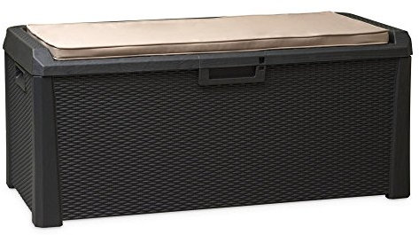 Toomax baule Santorini plus con seduta, finitura effetto rattan, colore antracite, dimensioni cm 148x72x64h.