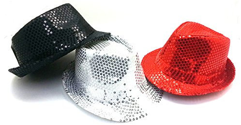 SZ-DESIGN 3x Pailletten Hut Rot, Silber, Schwarz Karneval Silvester Party