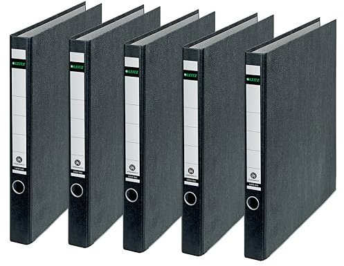 Leitz Standard-Ringordner ohne Schlitze, 5er Pack , Schwarz, 3,5 cm Rückenbreite, Einband mit Wolkenmarmor-Papier bezogen, 10400000