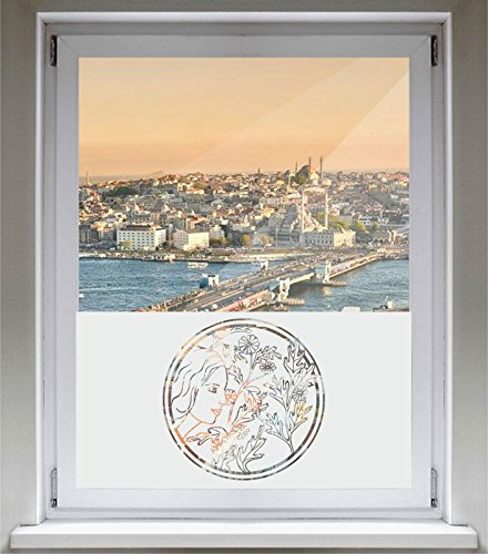 INDIGOS UG Sichtschutzfolie Glasdekorfolie Fensterfolie mit Motiv satiniert Blickdicht - d127 sexy Frau Ornament - 1000 mm Länge - 500 mm Höhe Viereck - selbstklebend - matt
