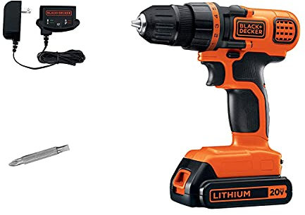 BLACK+DECKER 20V MAX Cordless Drill and Driver, 3/8 Inch, with LED Work Light, Battery and Charger Included (LDX120C)