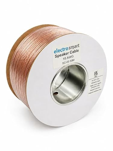 electrosmart 50m Quality 2 x 18AWG Loud Speaker Cable - Multi-Strand - Outside Dimensions of Cable: 5mm x 2.5mm | Outside Dimensions of Cable: 5mm x 2.5mm