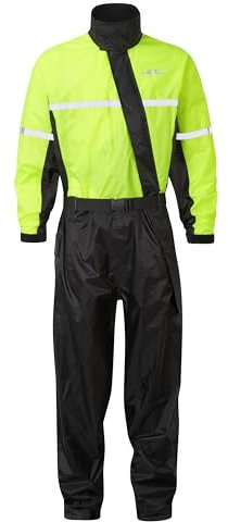 JDC Motorrad Kombi - Regenkombi - 1-Stück - Wasserdichter Regenschutz - SHIELD - Schwarz Gelb - L - Länge Medium