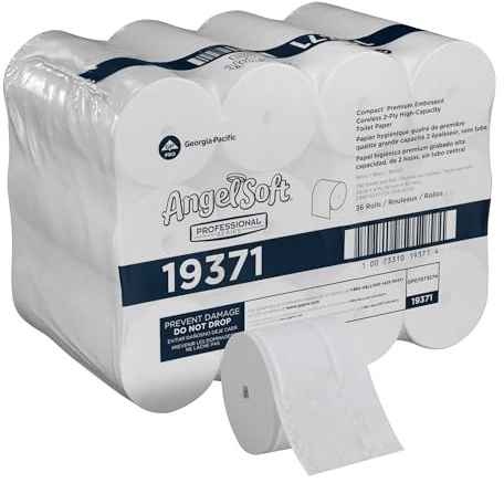 Angel Soft Professional Series Compact Premium Embossed Coreless 2-Ply High-Capacity Toilet Paper by GP PRO, White, 19371, 750 Sheets Per Roll, 36 Rolls Per Case