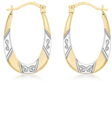 CARISSIMA Women's 9 ct 2 Colour Gold Patterned Creole Earrings