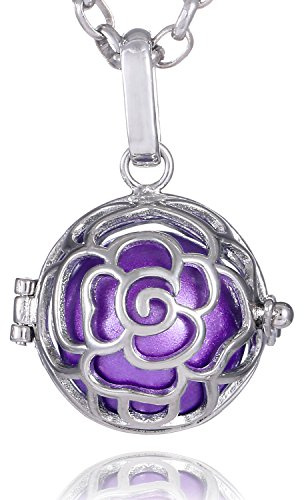 Morella Collar de Acero Inoxidable 70 cm con Colgante Rosas y Bola de resonancia de Color Lila Ø 16 mm para Damas en Bolsa para Joyas