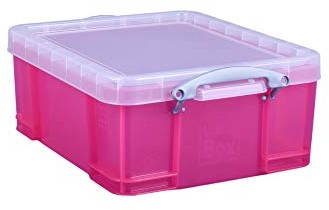 Really Useful Box 18 Litre Plastic Storage Box Transparent Bright Pink