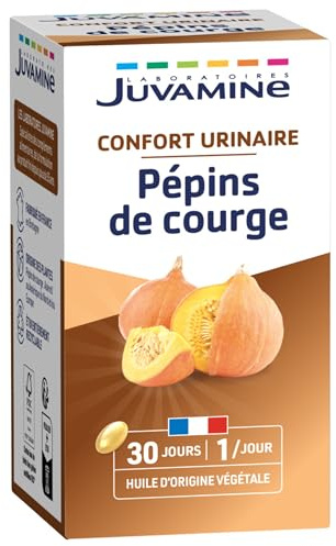 JUVAMINE - Confort Urinaire - Pépins de Courge - Aide à maintenir une prostate en bonne santé - Amélioration du Bien-Être Masculin - 30 gélules - Fabriqué en France