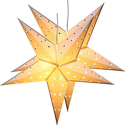 BRUBAKER due stelle di natale, stella di carta, carta stella pieghevole con luci LED, 60 cm Ø, bianco
