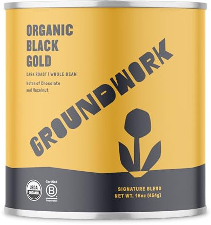 Groundwork Certified Organic Whole Bean Coffee, Black Gold, 16 oz Can