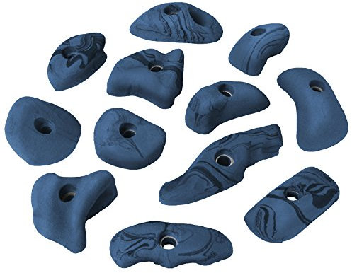 ALPIDEX 12 Klettergriffe | Klettersteine | Verschiedene Größen Formen | Hinterschneidung | Ergonomische Rundungen - Farbe:blau-meliert