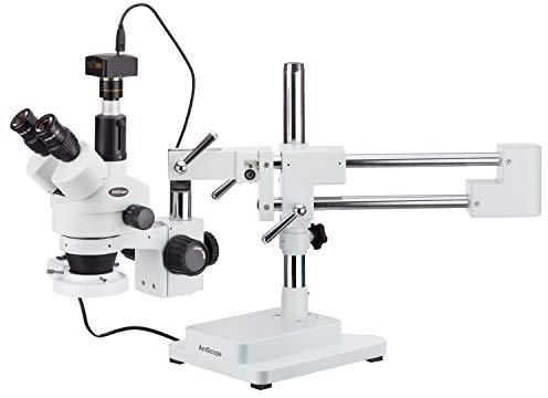 AmScope - 3.5X-90X Simul-Focal Boom Stand Stereo Microscope + Fluorescent Light + 5MP Camera - SM-4TPZ-FRL-5M