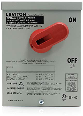 Leviton 60 Amp, 600 Volt, Toggle In Type 3R Enclosure, Double-Pole, AC Motor Starting Switch, Suitable as Motor Disconnect, Industrial Grade, N3602, Black