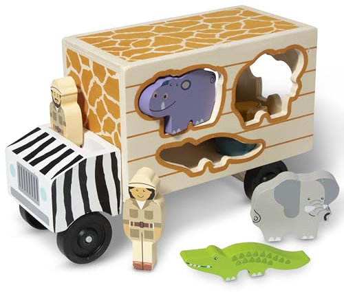Melissa & Doug Wooden Shape Sorter Rescue Truck with Zoo & Safari Animals Toys for Kids | Wooden Puzzles for 2+ Year Olds | Montessori Toddler Animal Toys | Toddler Puzzles
