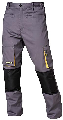 WOLFPACK LINEA PROFESIONAL - Pantalones Largos DeTrabajo, Multibolsillos, Resistentes, Rodilla Reforzada, Gris/Amarillo Talla 46/48 L