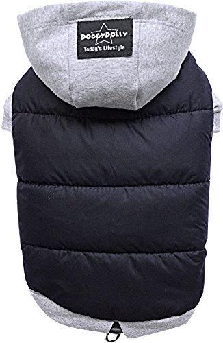 Doggy Dolly W109 Hundejacke Wasserabweisend mit Kapuze, schwarz/grau, Wintermantel/Winterjacke, Größe : M