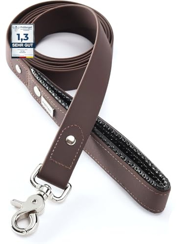 PetTec Laisse Chien - Laisse pour Chien, Boucle Rembourrée, Matériau Intérieur Trioflex 3-Couches, Revêtement Imperméable - Anneau & Joints en Métal, Clipable sur Harnais, Colliers - 2m, Marron